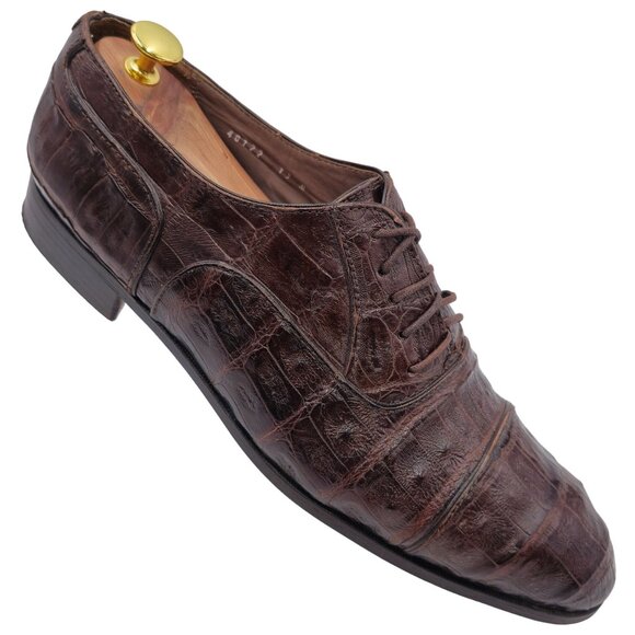 Vintage Crocodile Bruno Magli Italy Mens 13M Brown Dress Shoes Luxury Oxfords - Picture 9 of 13